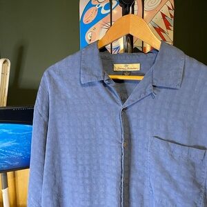 Tommy Bahama Slate Blue Textured Silk Camp Shirt